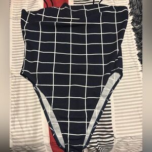 Navy Blue Grid Pattern Bodysuit